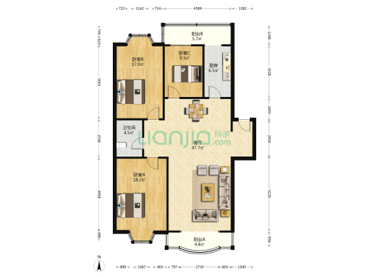 鲲鹏小区三期 3室1厅1卫 132平方