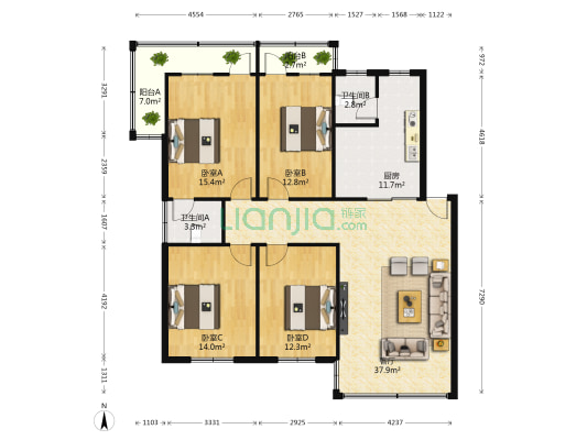 西城小区 4室1厅2卫 140平方