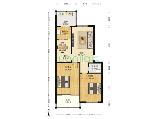 双冠小区 2室2厅1卫 89平方