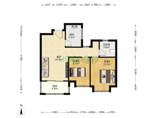 金色年华二期 2室1厅1卫 82平方
