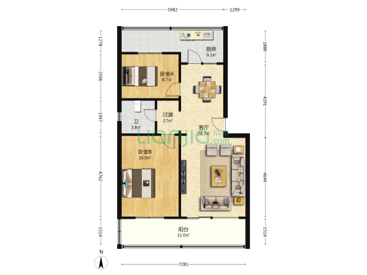 兰州化物所科化小区一区 2室1厅1卫 97平方