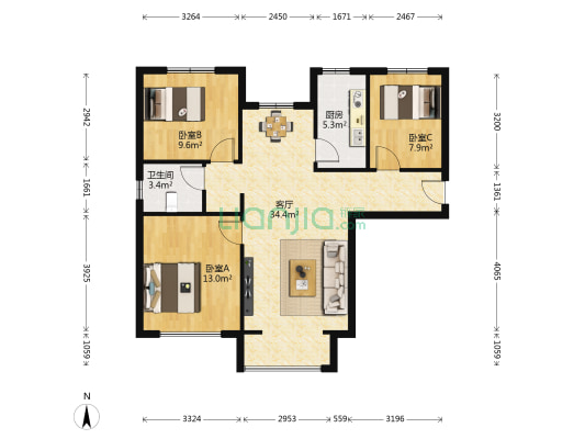 龙瀚东园 3室1厅1卫 109平方