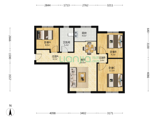 鹭岛国际花园一期 3室1厅1卫 88平方