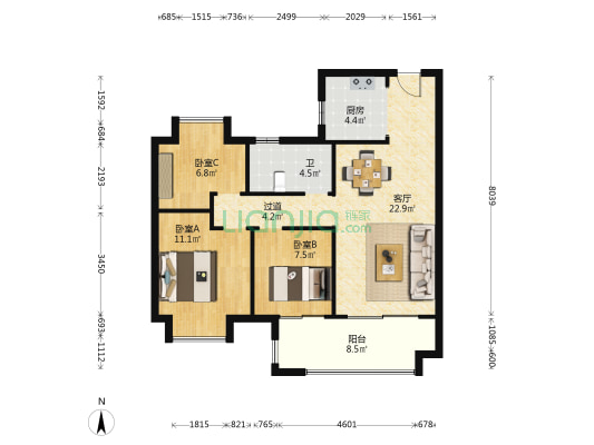 通和天誉北区 3室1厅1卫 99平方