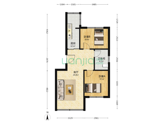 城市花园河东区 2室1厅1卫 73平方