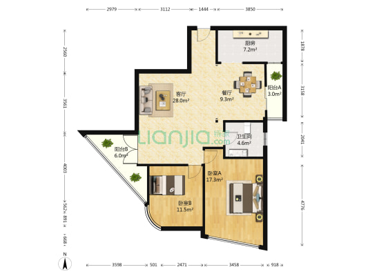 钻石公馆 2室2厅1卫 112平方
