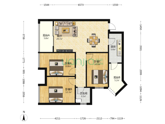 石峰路201号 3室1厅1卫 103平方