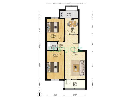 延炼家属院 2室2厅1卫 78平方