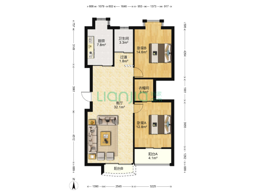 金域花园 2室1厅1卫 103平方