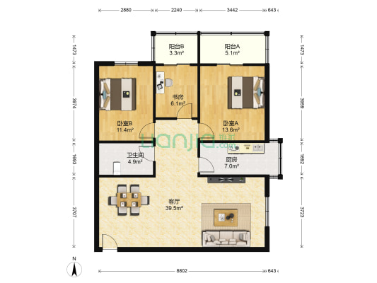 自强西路69号 3室1厅1卫 113平方