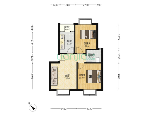 金河北苑 2室1厅1卫 60平方