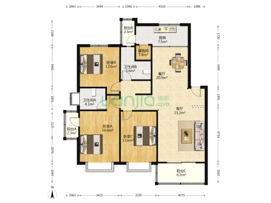 佳泰花园 3室2厅2卫 135平方