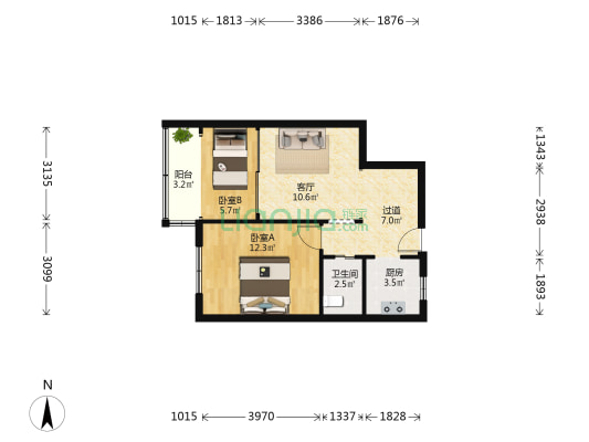 安国路 2室1厅1卫 54平方
