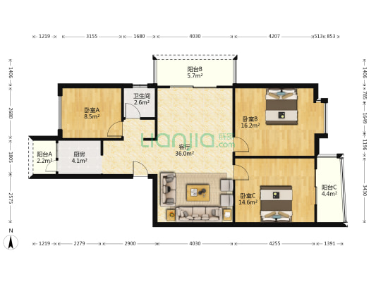 友田城 3室1厅1卫 110平方
