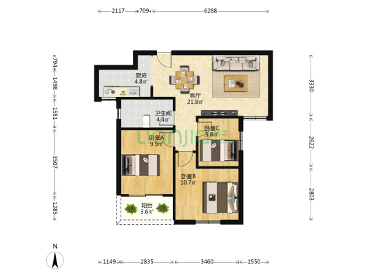 正基雅苑 3室1厅1卫 89平方