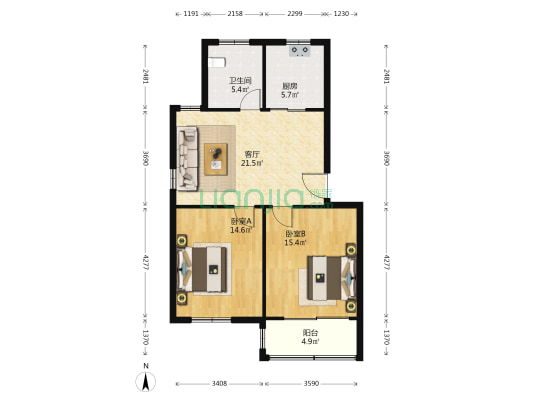 同心花园 2室1厅1卫 86平方