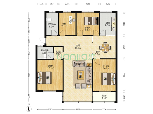 福田大厦 4室2厅2卫 140平方