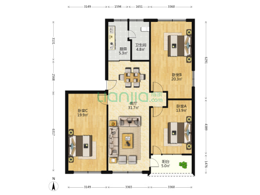 园岭计生中心宿舍楼 3室1厅1卫 118平方