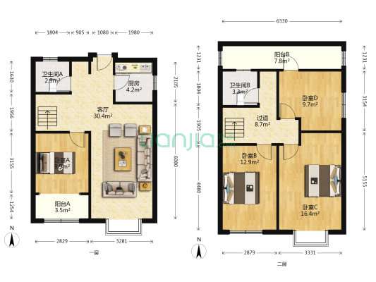 园林式小区，绿化覆盖高，上跃户型空间大-户型图