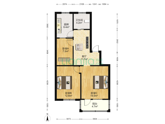 梅花小区 3室1厅1卫 78平方
