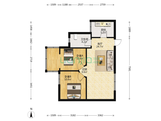 红石支路 2室1厅1卫 72平方