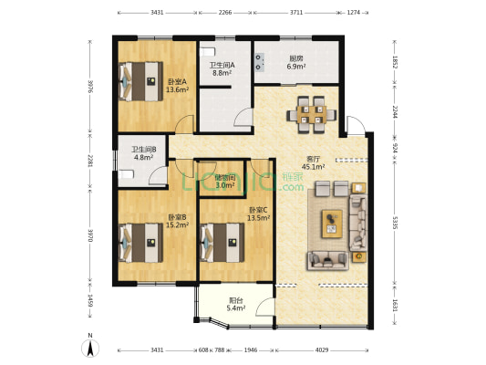 城佳公寓 3室1厅2卫 140平方