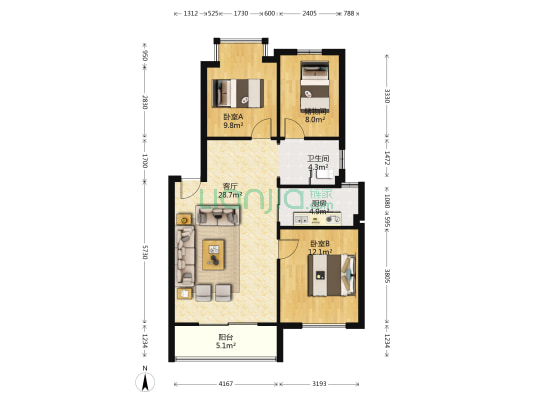 湖滨丽景 2室1厅1卫 89平方