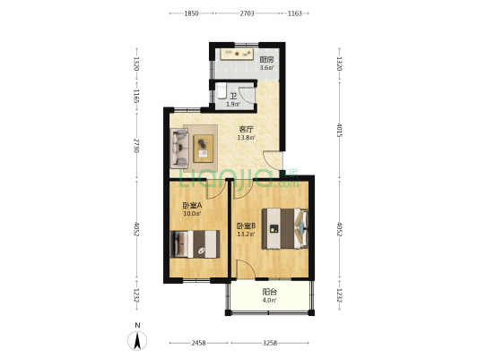 福建医科大学教工宿舍区 2室1厅1卫 65平方