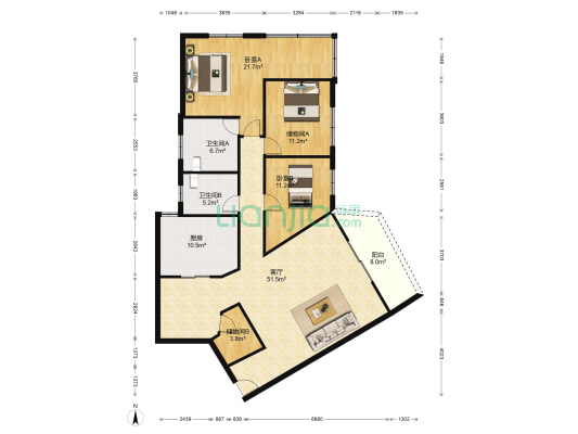 兴彩苑 2室1厅2卫 142平方