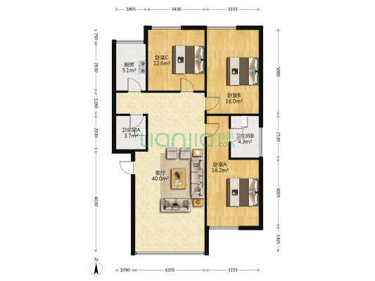 水木清华园 3室1厅2卫 122平方