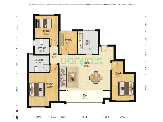 新城红岛湾朗隽 4室1厅2卫 142平方