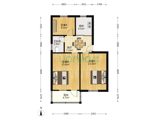 石钟路 3室1厅1卫 68平方