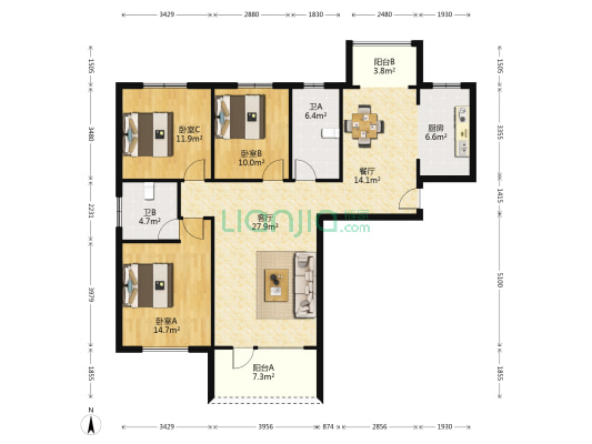 宾悦龙城 3室2厅2卫 139平方