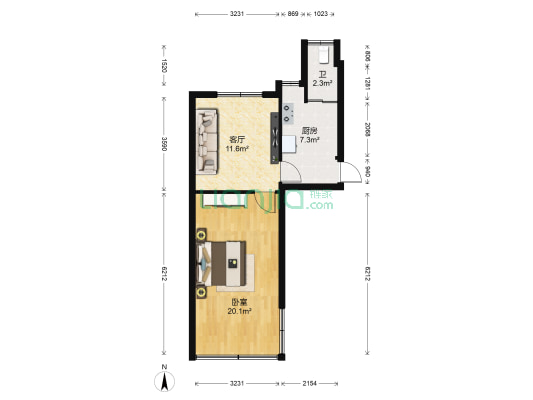 二建宿舍（青山南路37号） 1室1厅1卫 48平方