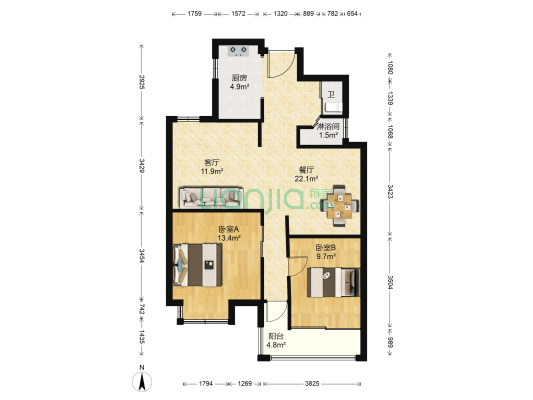 浅水湾 2室2厅2卫 88平方