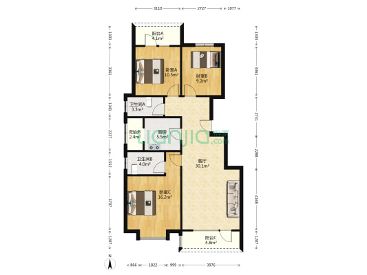 洋房，一梯两户，南北通透，央企开发-户型图