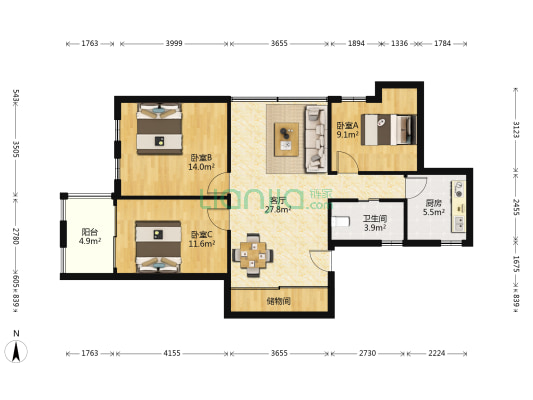 石鼓路 3室1厅1卫 100平方