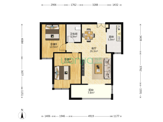 银象花园 2室1厅1卫 89平方
