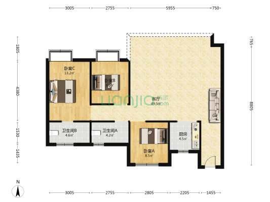 江山里·悦湖 3室1厅2卫 131平方