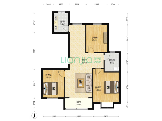 御苑新城 3室1厅1卫 118平方
