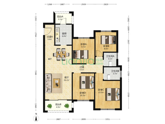 中梁华府 4室1厅2卫 133平方