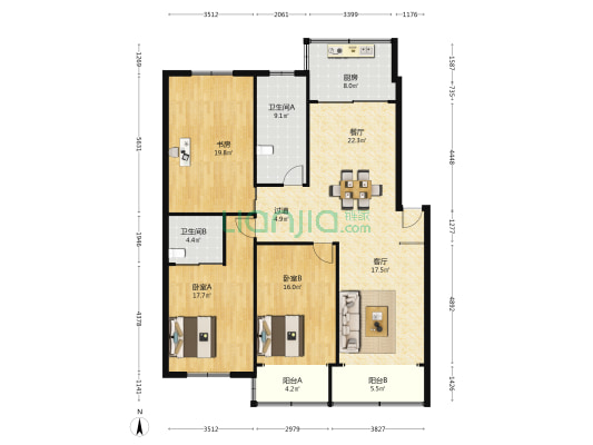 海光教师新村 3室2厅2卫 143平方
