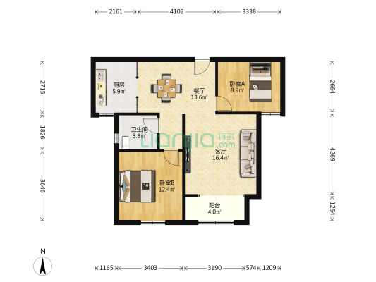 金悦花园 2室2厅1卫 91平方