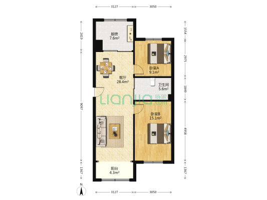 丹东交通物流小区 2室1厅1卫 91平方