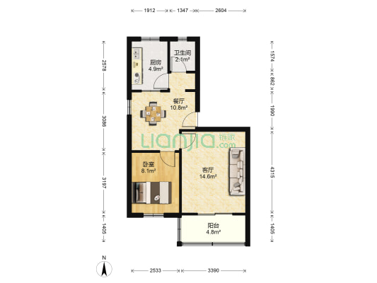 龚北路57号 1室2厅1卫 59平方