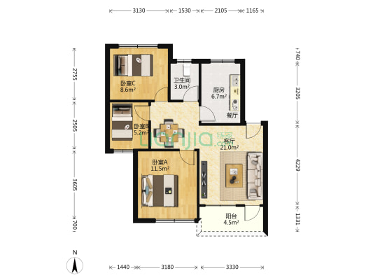 景晖路3号 3室1厅1卫 76平方