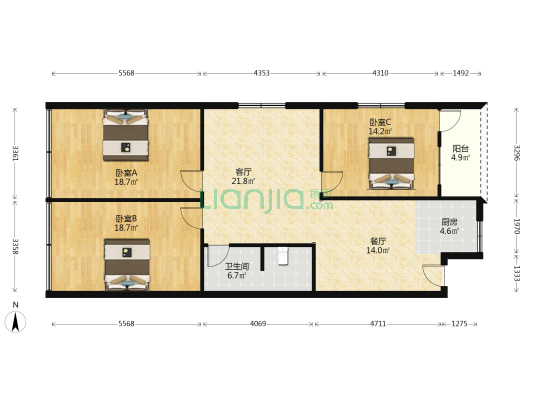 西三街 3室2厅1卫 122平方