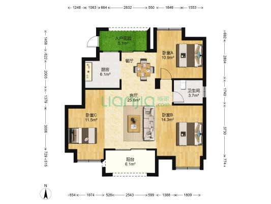 香江世纪名城·香江苑 3室1厅1卫 104平方