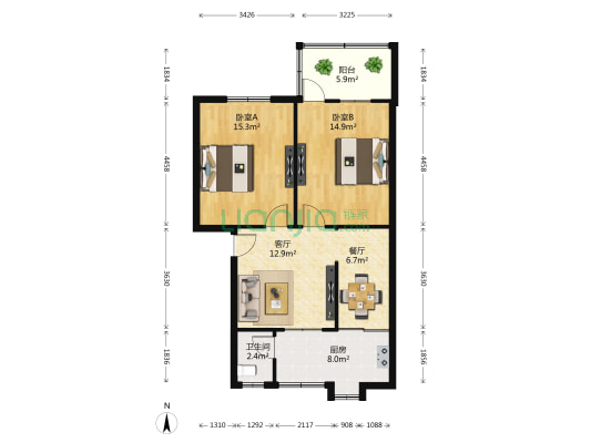 郊区双港鱼目山油库 2室2厅1卫 81平方