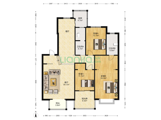 天香水畔花园 3室1厅2卫 169平方